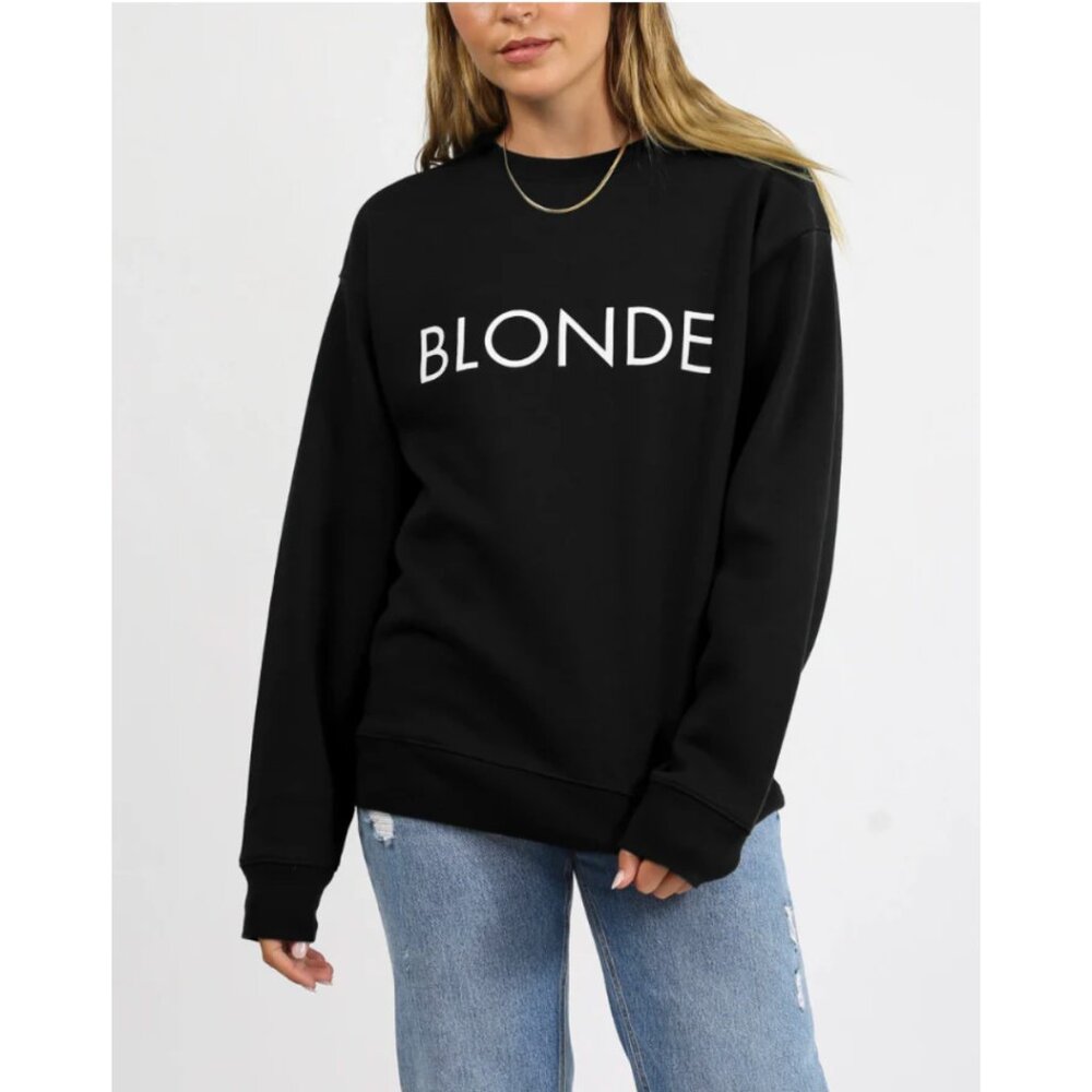 Brunette The Label BLONDE Classic Crew Neck Graphic Sweatshirt M/L Black White